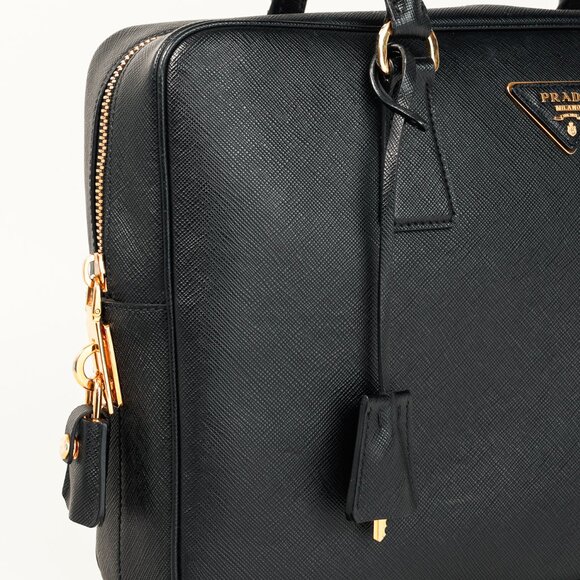 Prada Black Saffiano-Leather Top-Handle Briefcase - Picture 9 of 14